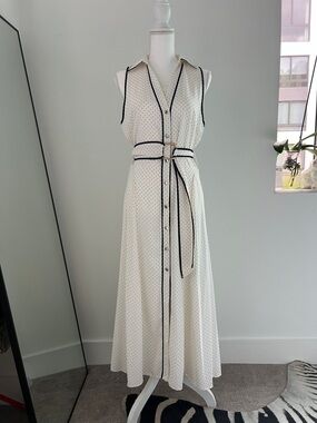 Zara Cream Maxi Shirt Dress with Black Trim